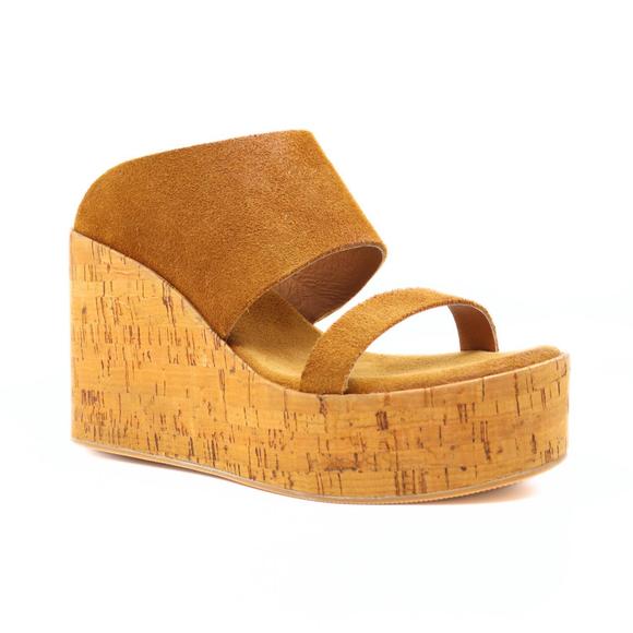NEW ANTELOPE women's aurora cork wedge sandals in cognac - Picture 1 of 9